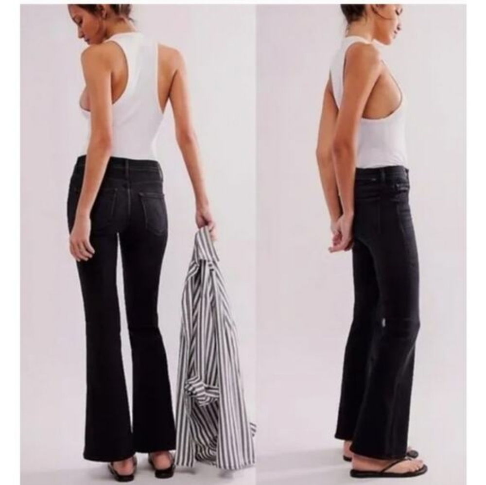 Mother The Weekender Deep End High Waist Cropped Flare Jeans Washed Black - Picture 2 of 16